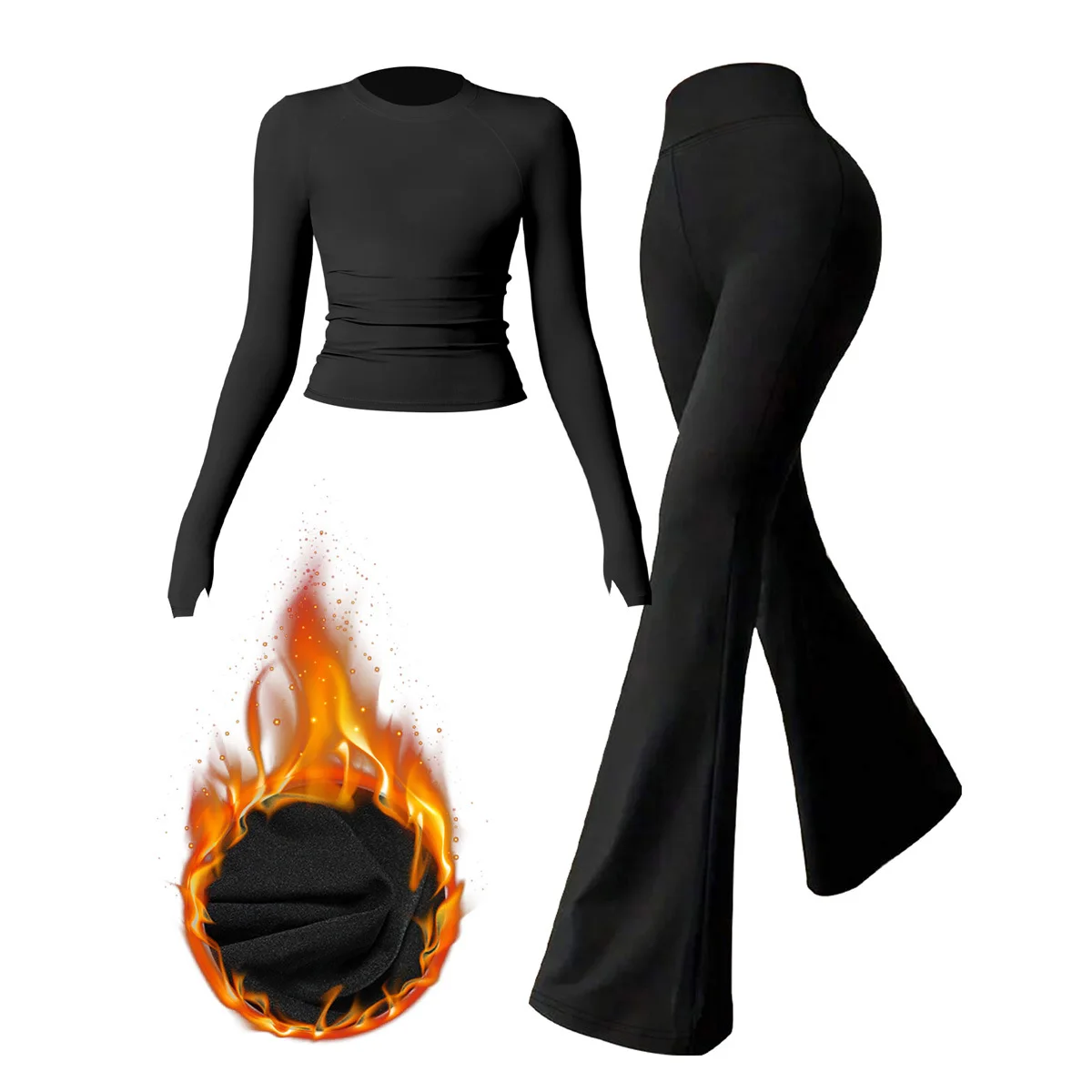 2025 Nuevo extractor cálido de otoño e invierno, top de manga larga, pantalones largos ligeramente acampanados, deportes ajustados, fitness y yoga