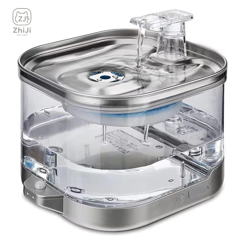 Pet Supplies Cat Fountain Stainless Steel Battery Powered Wireless Band Sensor Automatic Recirculation Water Dispenser