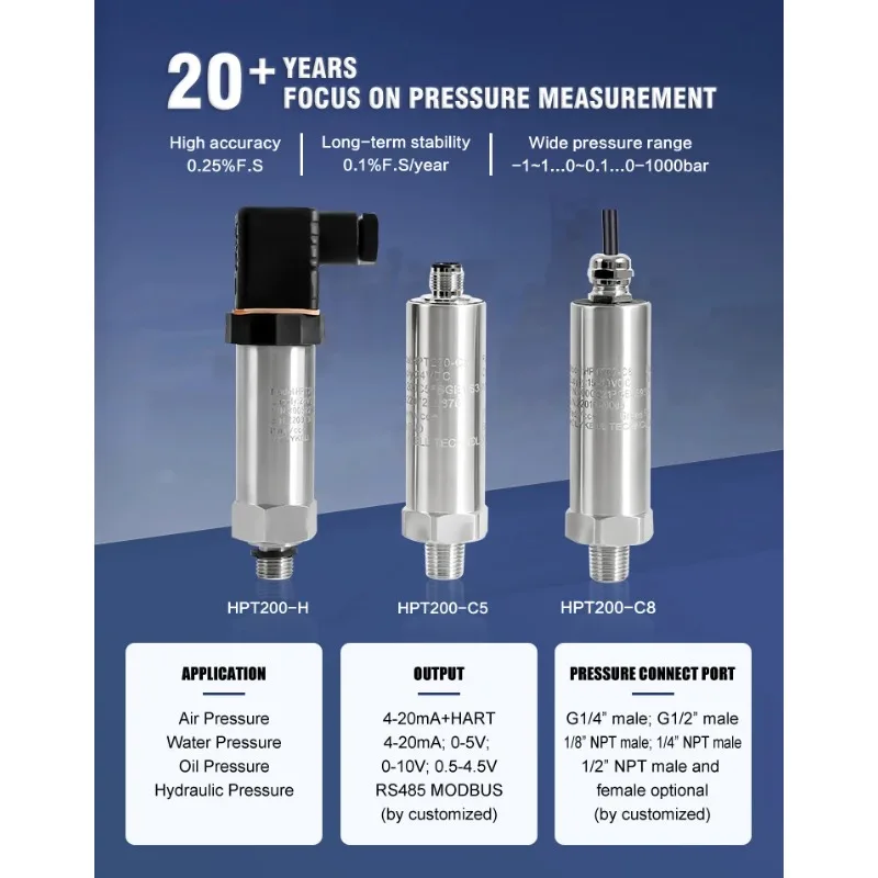 Holykell OEM 4-20mA Digital RS485 Modbus Pressure Sensor G1/2'' Male 0.25%F.S