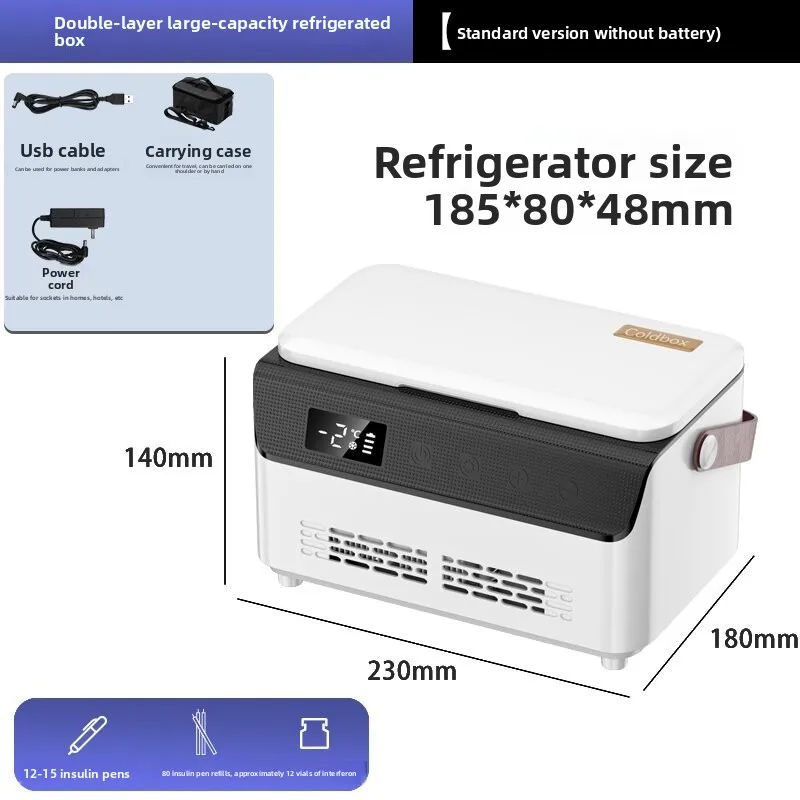 Durable Insulin Cooler Box Mini Car Home Dual Use 0-18℃ Thermostat USB Rechargeable with Built-in Battery