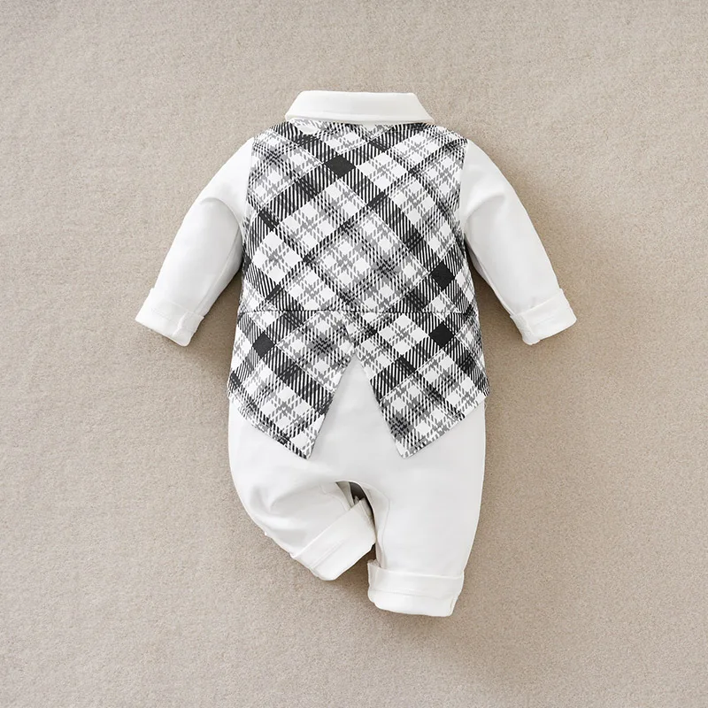 Male Baby Long Sleeved Jumpsuit With Gentlemanly Style Baby Spring And Autumn Pure Cotton Comfortable Crawling Clothes