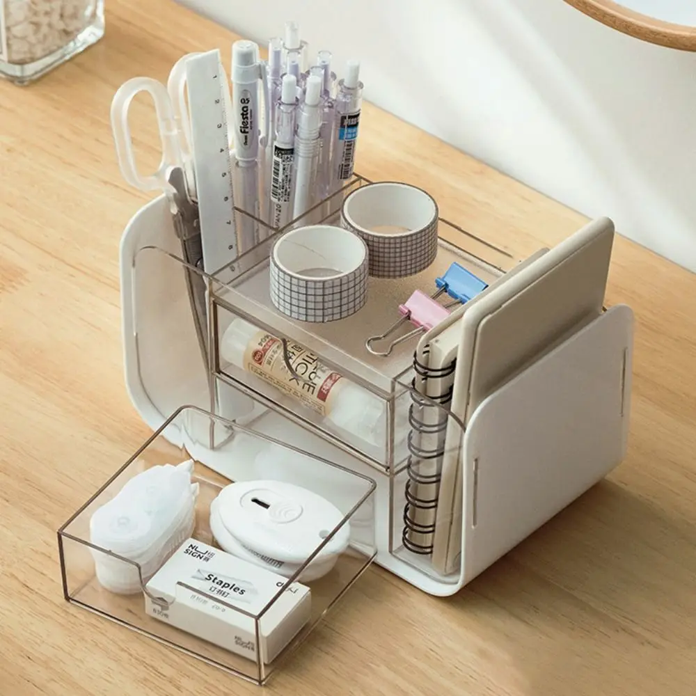 Multi Grid Stationery Storage Box Large Capacity Dust-proof Pen Container Transparent HIPS+PS Makeup Brush Holder Office