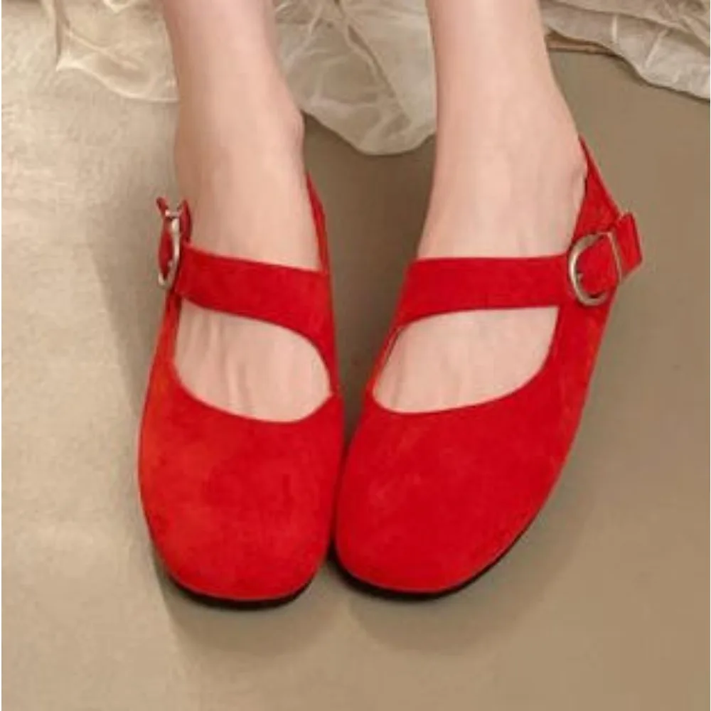 2026 Leather Mary Janes Flats Shoes Women Suede Buckle Strap Ballet Flats Shoes Ladies Spring Autumn Shallow Soft Casual Loafers