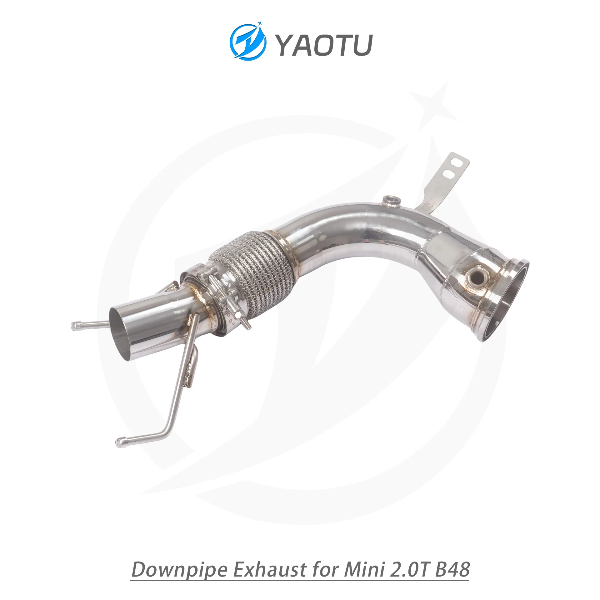 YT SS304 Straight-Through Downpipe with Mid-Pipe Adapter Sleeve (Polished Finish) for MINI 2.0T B48