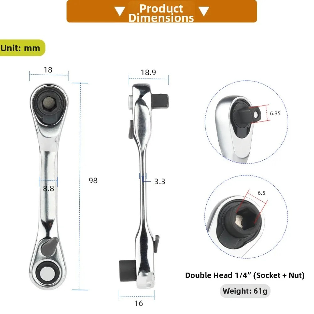 Compact 72 Tooth For Mini Ratchet Wrench For 1/4 Inch Drive Chrome Vanadium Steel Tool For Bike Repair And Small Mechanical Work