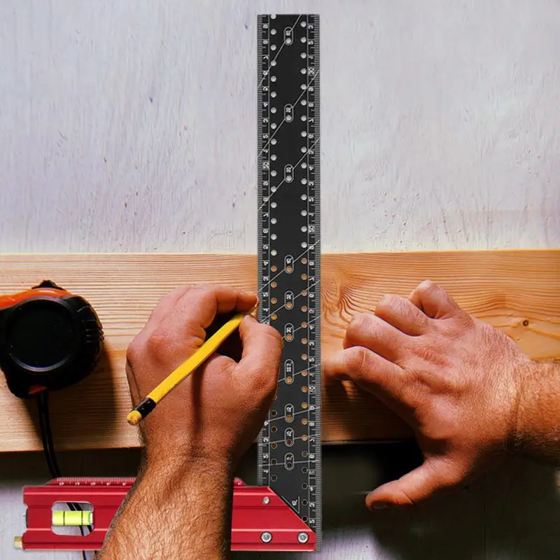 Woodworking Square Ruler Marking Gauge Scribing Ruler Precision Ruler Multifunctional Aluminum Alloy Carpenter Ruler Woodworking