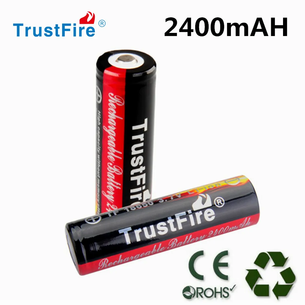 2 batteries au lithium rechargeables Trustfire 18650 2400mAh, durables et haute capacité