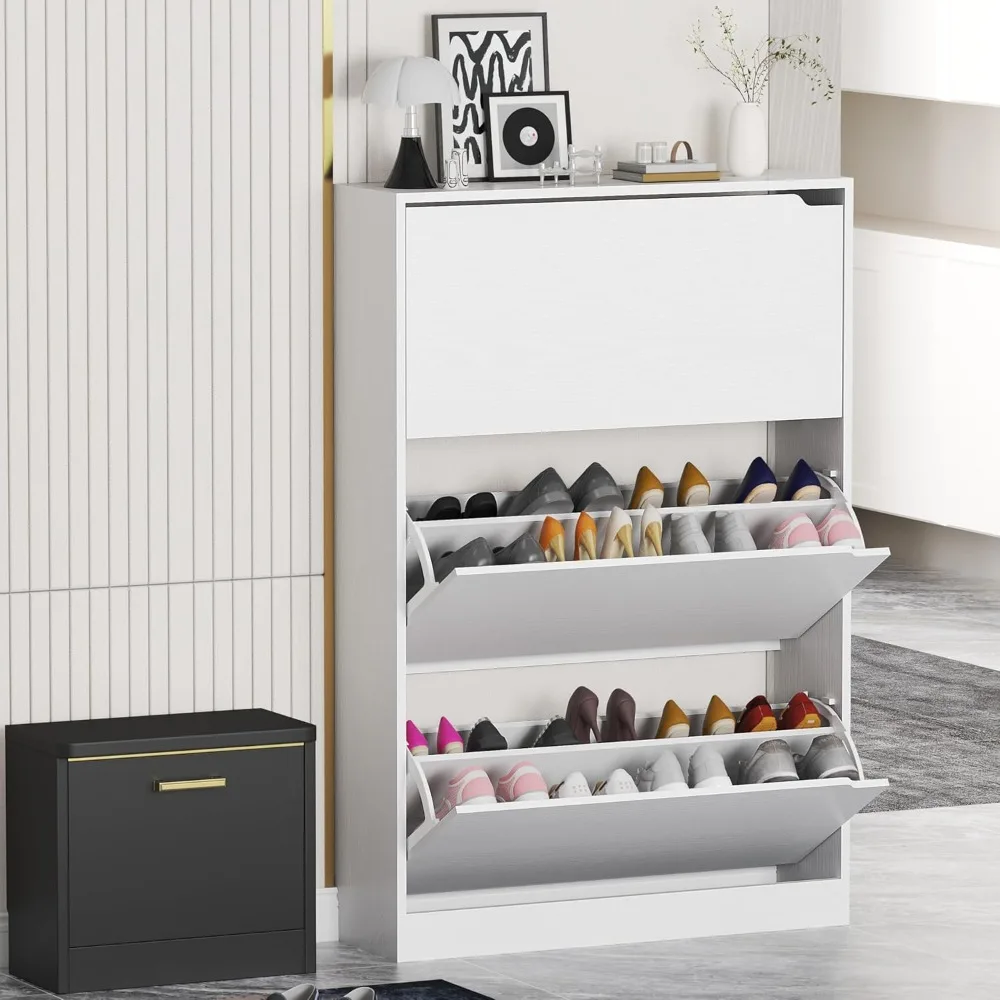 Shoe Cabinet Storage for Entryway, Shoe Cabinet Storage with 3 Flip Drawers, Shoe Cabinet for Entryway Slim Space