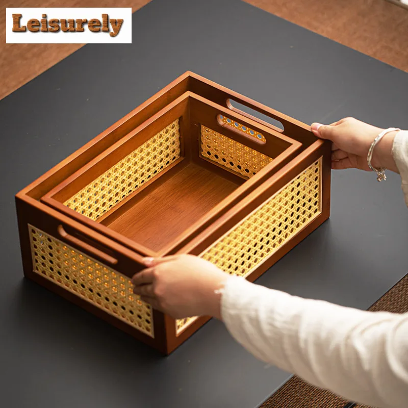 

Handmade Brown Bamboo Rattan Storage Basket Food Storage Tray Debris Sorting Box Self-help Display Home Table Decoration Trays