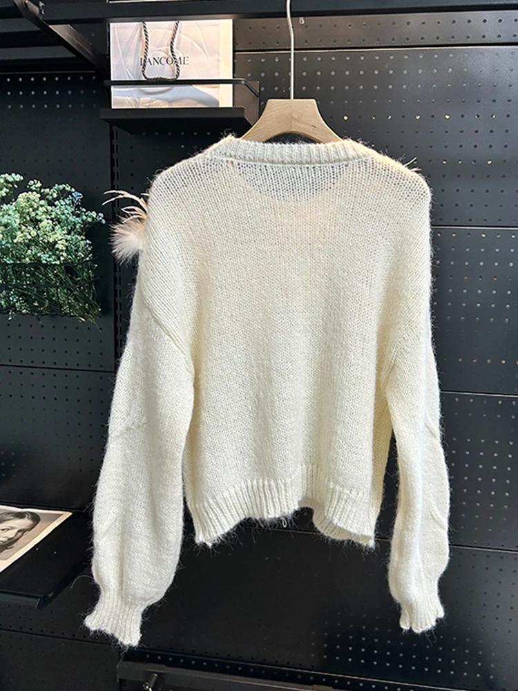 Nowa Moda Damska Jesienna Kurtka Sweter Płaszcz z Prawdziwego Futra Lisa Dzianina Długi Rękaw Dekolt O-Neck Odzież Uliczna Okrycie Wierzchnie