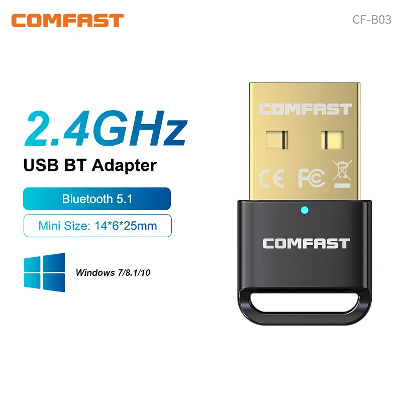 COMFAST USB Bluetooth 5.1 Dongle Adapter PC Laptop Speaker Mouse Keyboard Gamepad Receiver 2.4GHz Audio For 10M Win8.1/10/11