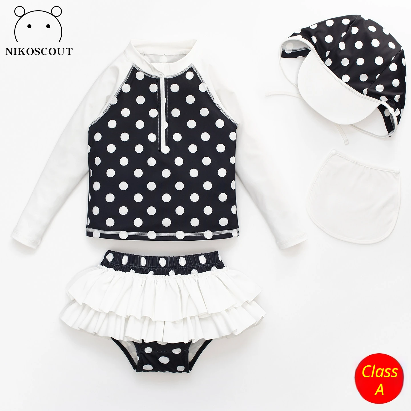 

Girls' swimsuit long sleeved sunscreen split children's swimsuit mid size with chest cushion girls' swimsuit