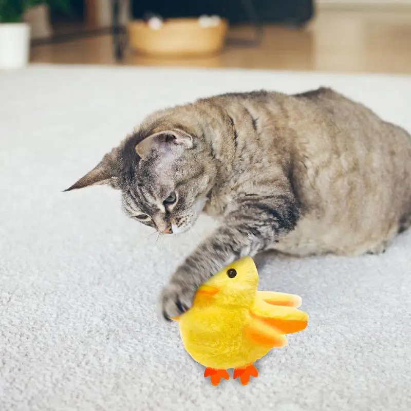 Cat Duck Plush Toy Beating Wings Duck Toy Touch Activated Squeaking Catnip Toys Rechargeable Kitten Plush Toy With Real-Life