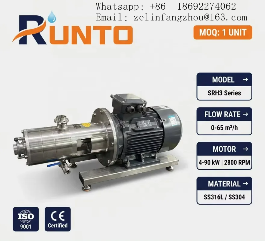 SS316L Sanitary 3 Stage Inline High Shear Homogenizing Pump Emulsifying Mixer for Food Pharma Chemical SRH3 Series CIP