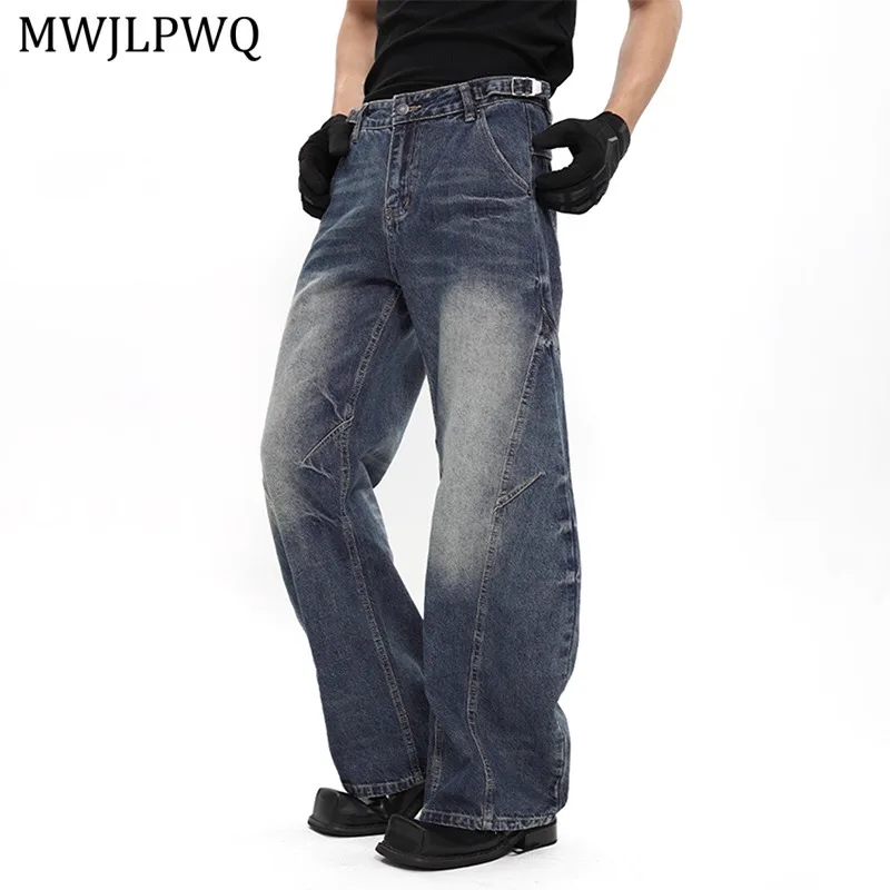 

MWJLPWQ Американские уличные свободные повседневные деконструированные джинсы-мачете для мужчин, модные расклешенные длинные брюки Design Sense, новинка 11140