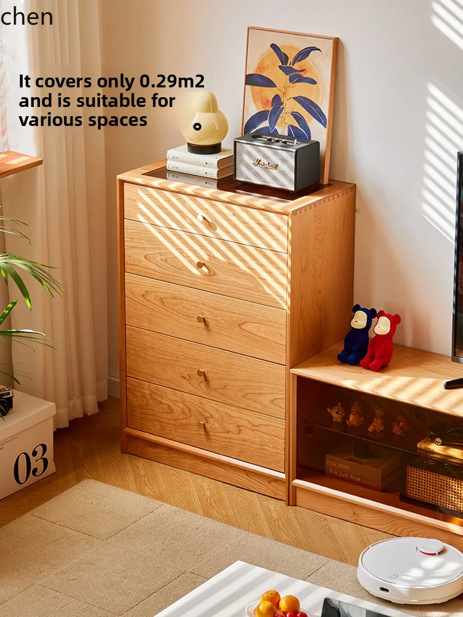 

ZML Bedroom Solid Wood Storage Cabinet Floor-standing Living Room Sofa TV Side Drawer Storage Cabinet