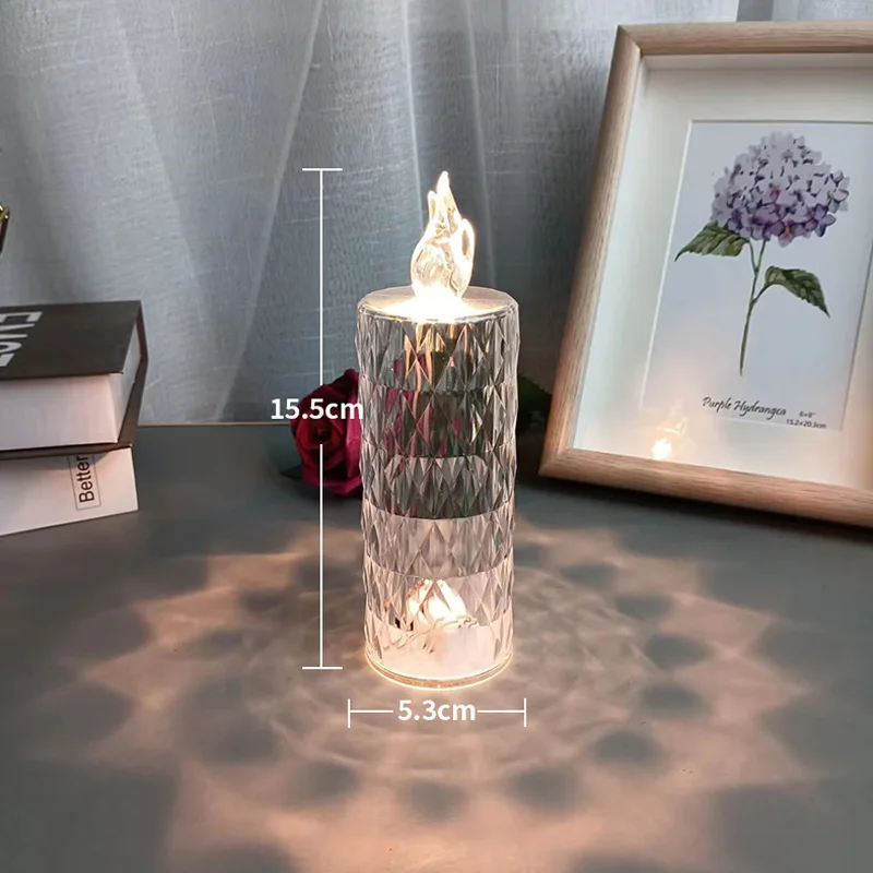 LED Crystal Table Lamp Rose Projection Light Romantic Diamond Atmosphere Light Night Light for Bedroom Party Christmas Decor