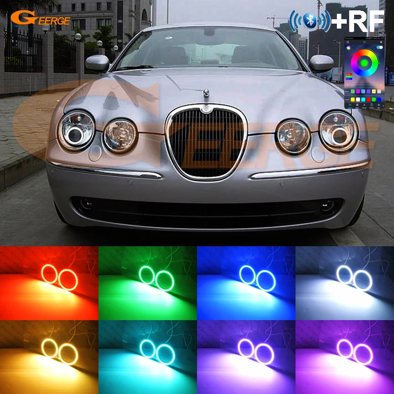 Dla Jaguar S Type S-Type 2003-2008 Reflektor ksenonowy RF Remote BT App Ultra Bright Multi-Color RGB Led Angel Eyes Kit Halo Rings