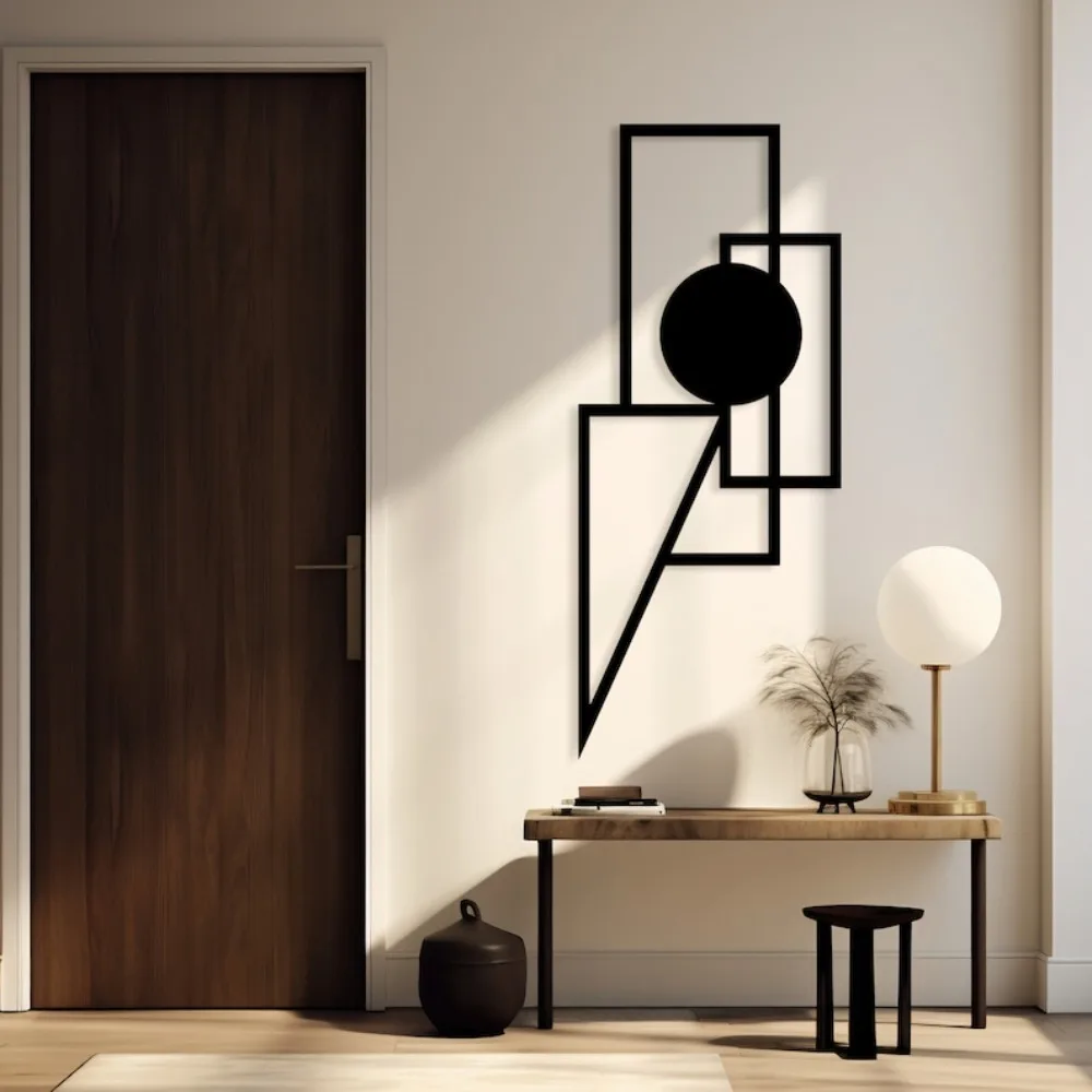Schwarze Minimalistische Geometrische Metall-Wandskulptur Moderne Abstrakte Kunst zum Aufhängen für Wohnzimmer Büro Schlafzimmer Heim-Wanddekoration