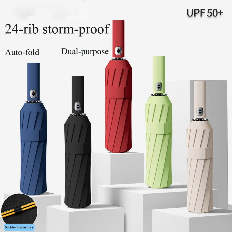 

Премиальный автоматический зонт для бизнеса (большой) – 12-спицевый, ветрозащитный и с защитой от УФ-излучения, двойного назначения (от солнца и дождя) – Доступен оптом