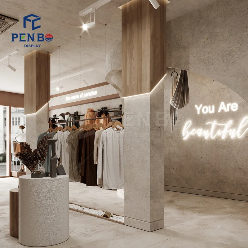 custom.Full Store Output Modern Clothing Shop Design | One-Stop Garment Display Rack System & Store Fixtures