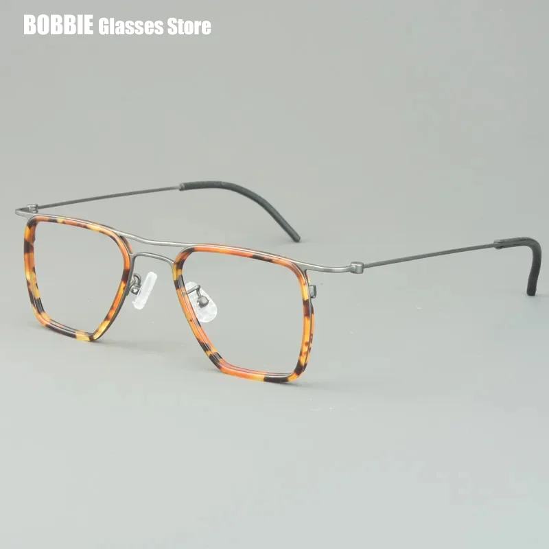 

Glasses Frame Men Women Classic Eyeglasses Titanium Acetate Eyewear Brand Design Square Gafas Optical Lens Double Beam 2024 New