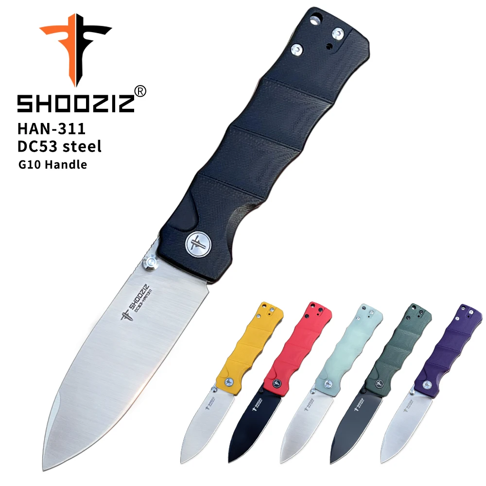 

SHOOZIZ Knives,Pocket EDC Knife for Men with Clip,Folding Knife, 3.51"DC53 Satin/PVD Blade，G10 Hanlde for Camping Outdoor Tool