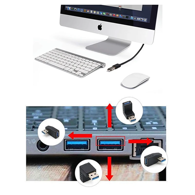 USB 3.0 male to female adapter, right angle 90 degree bend, up and down, left and right turns, black adapter C5