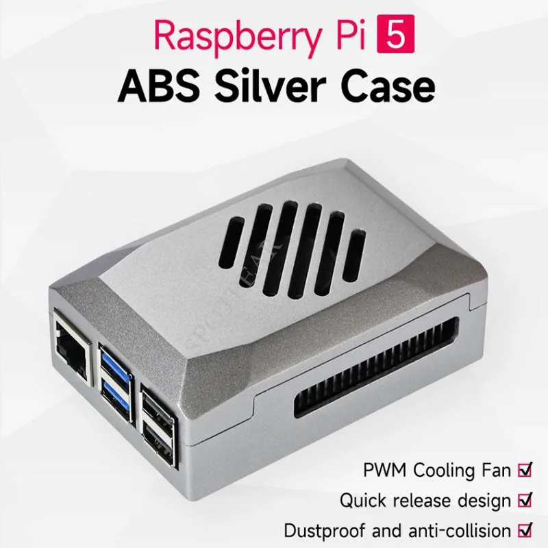 

Raspberry Pi 5 Silver-Shadow чехол ABS охлаждающий ШИМ-вентилятор для Pi5 лучше, чем официальный красный-белый цвет