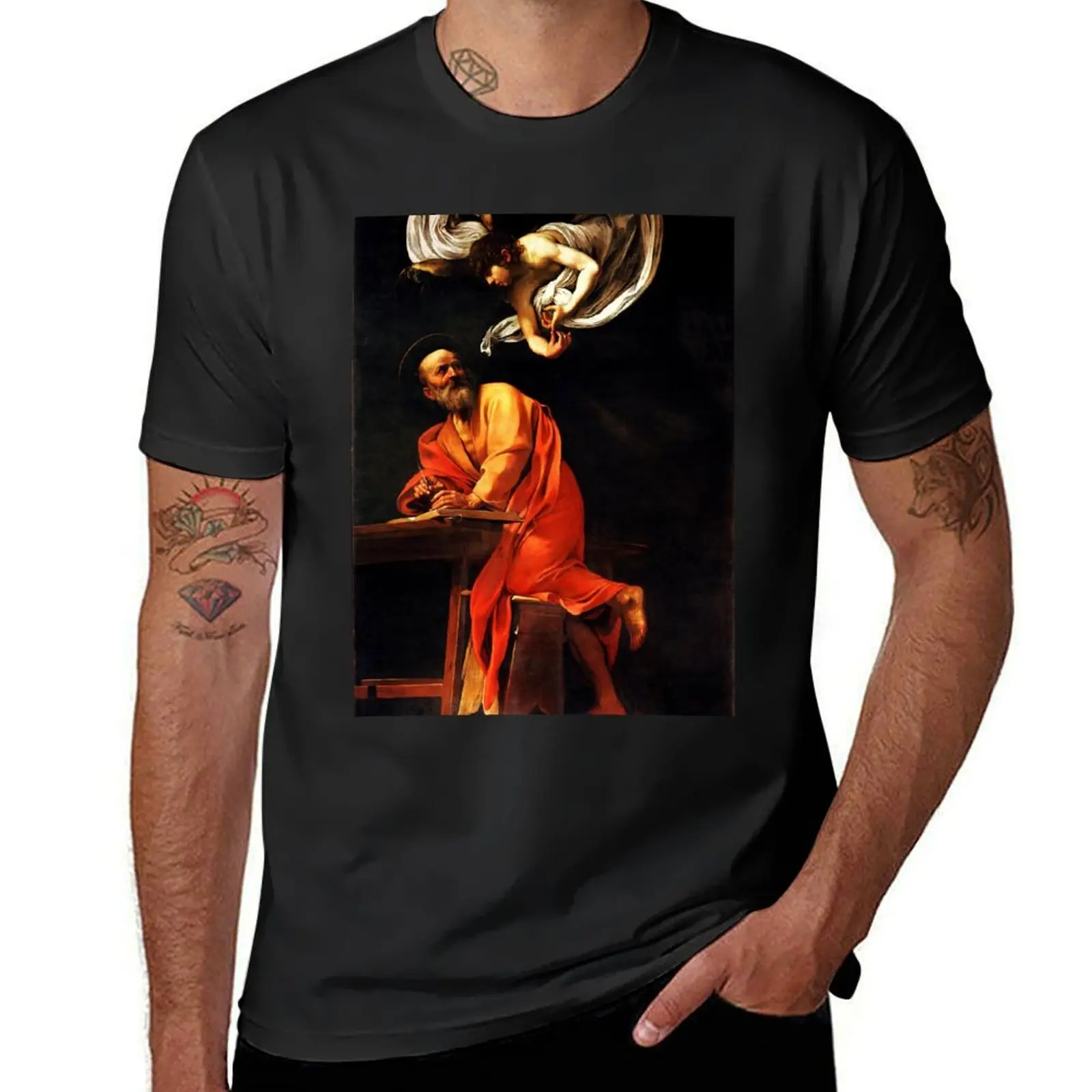 High Resolution Caravaggio The Inspiration of Saint Matthew 1602 T-Shirt sublime tops anime clothes black t-shirts for men