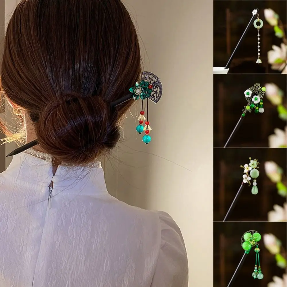 Decorative Traditional Hanfu Hair Fork Ancient Style Butterfly/ Wooden Hairpin with Tassel Hair Sticks Fan Hair Bun for Hanfu