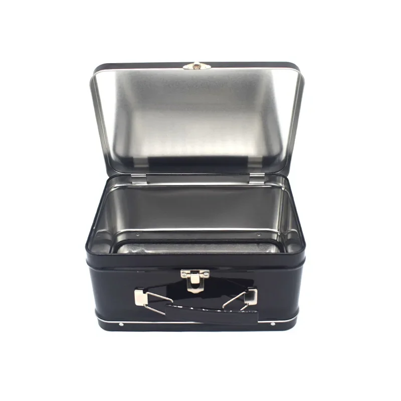 Caja de lata con cerradura para llevar a mano, fiambrera, bolso de regalo de Navidad, caja de almacenamiento de regalo gratis, contenedor de comida cuadrado
