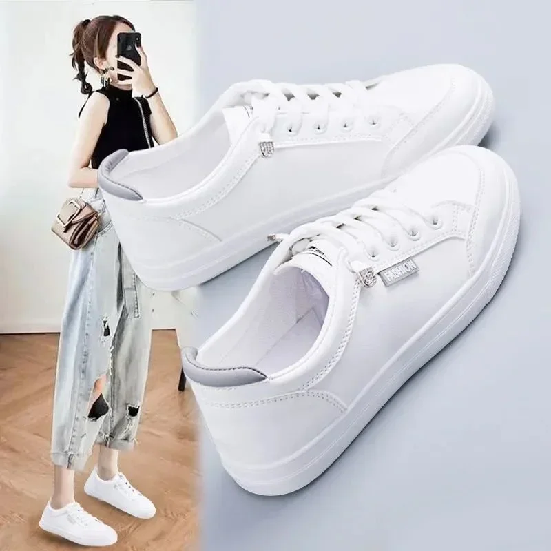 Women's sports shoes vulcanized Spring and autumn breathable flat solid color mesh shoes young women casual white shoes