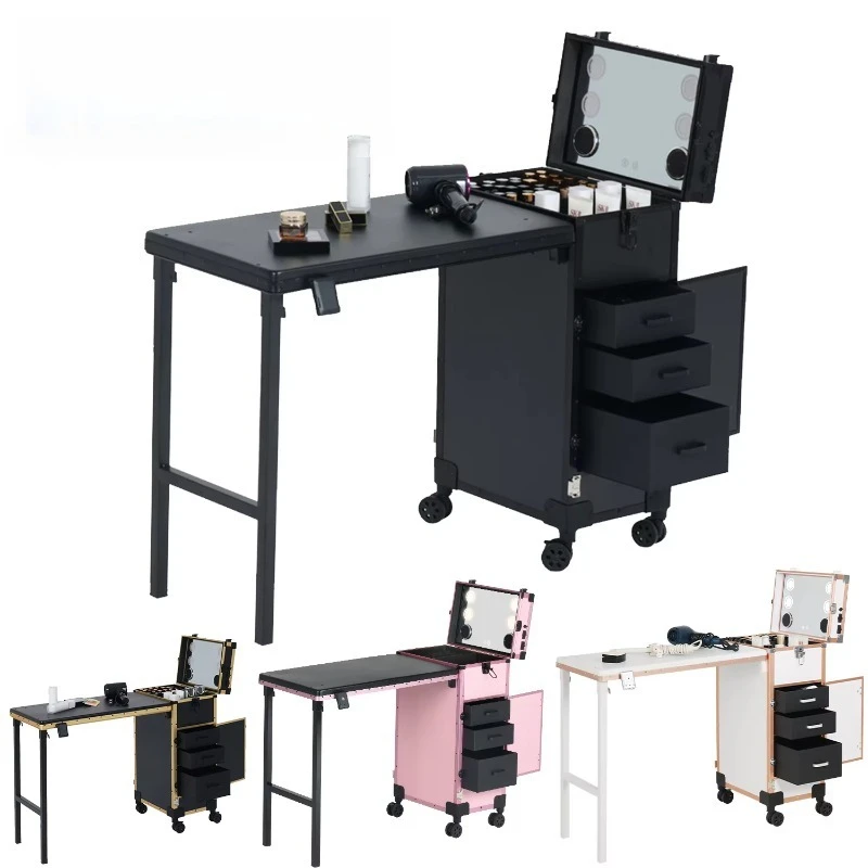 High Quality Nail  Manicure Table With Individual Makeup Rolling case Folding Dressing Desk Nail Salon Tool