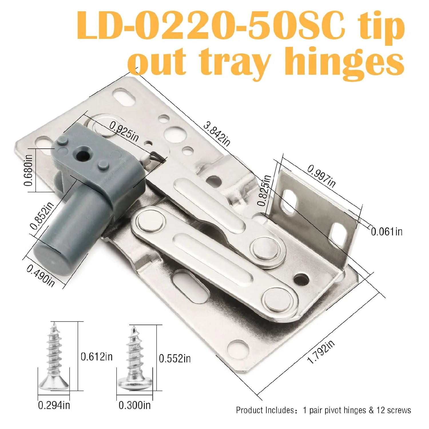 2 Pack LD-0220-50SC Soft Close Pivot Tip Out Tray Hinges for Kitchen Cabinet Toy Box Sink Tray Tilt-up Door Tip Out Tray