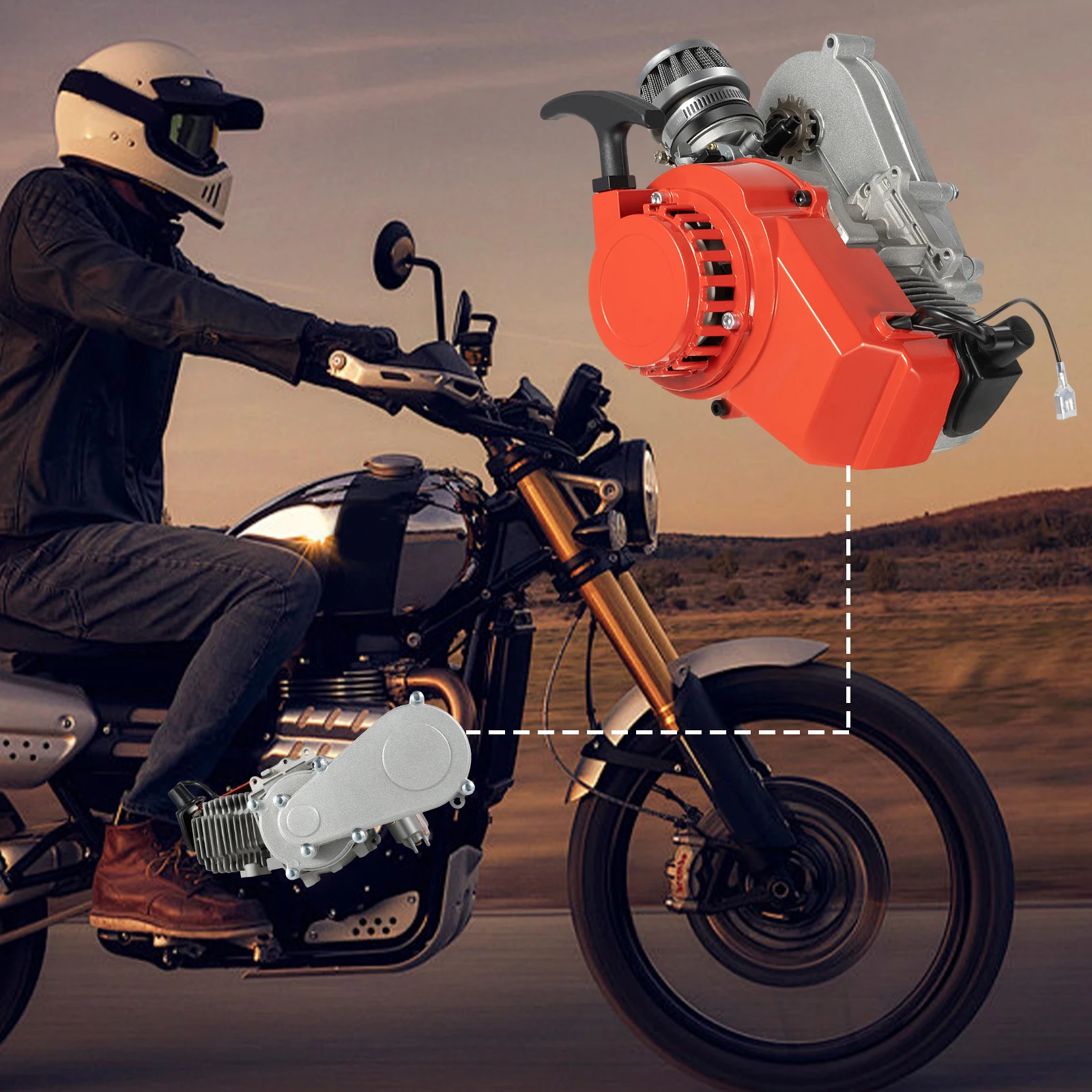 49CC Offroad-Motor, Aluminiumlegierung für Haltbarkeit und Langlebigkeit, Reichweite bis zu 48 Meilen pro Stunde für Power-Minibikes, Mini-Dirt-Bikes