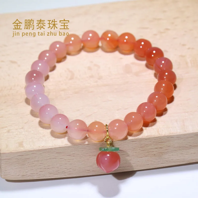 Yanyuan with gradient color beads, crimson agate peach pendant bracelet