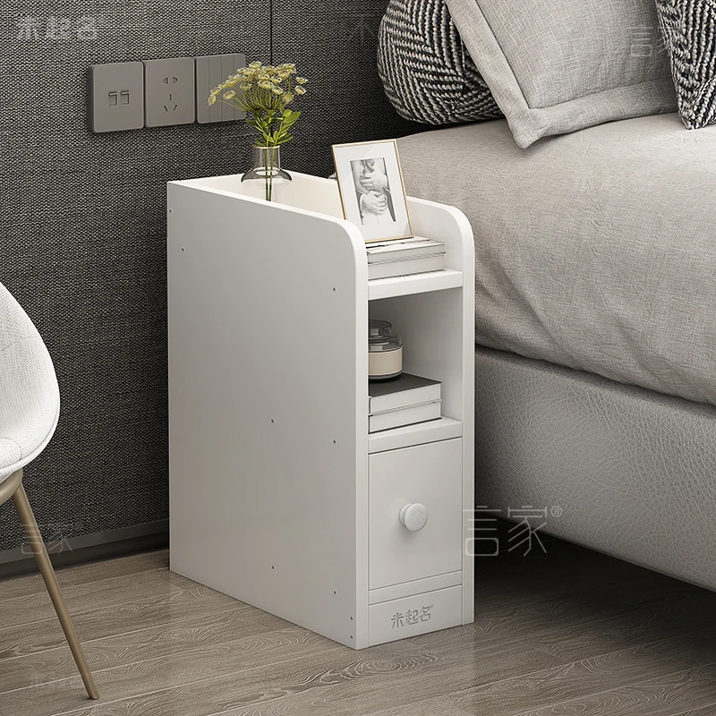 Minimalist Modern Ultra-Narrow Nightstand Solid Wood Storage Rack Nordic Style Compact Bedroom Side Cabinet for Home
