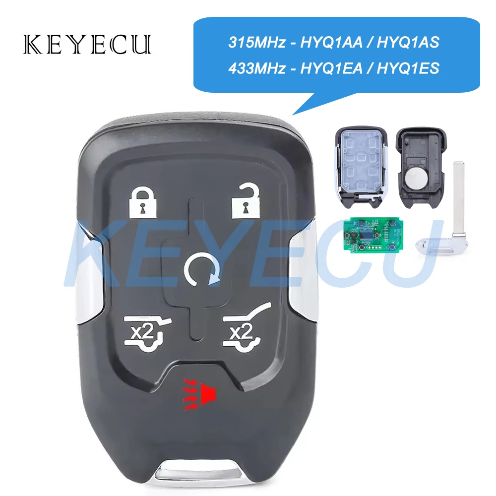 Keyecu Smart Remote Key Fob 6 Buttons for Chevrolet Tahoe Suburban for GM Yukon Acadia 315MHz HYQ1AA HYQ1AS 433MHz HYQ1EA HYQ1ES