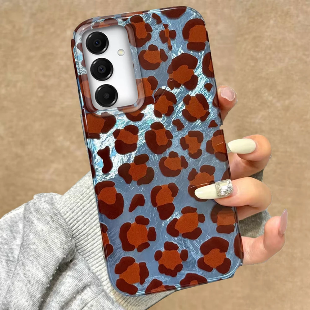 ﻿ Azul marrom leopardo impressão caso de telefone para samsung galaxy a55 a17 a07 a56 a36 a26 a16 a53 a06 a14 a34 a54 a15 a25 a35 a12 capa