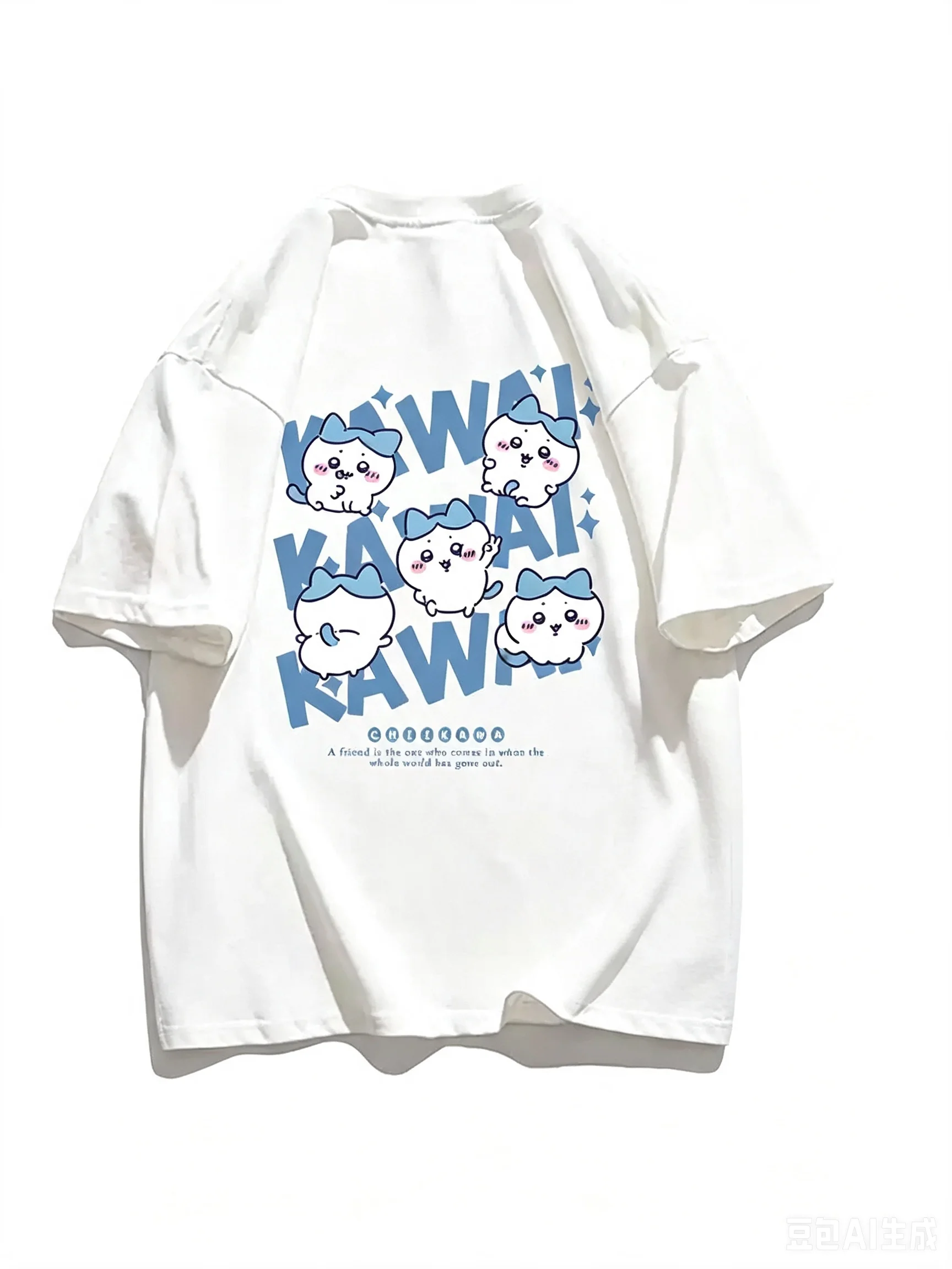 Oversize Heavyweight Hachiware Double Sided Print Tee Unisex Chiikawa Kawaii Cartoon Summer Casual Cotton Short Sleeve T-shirt
