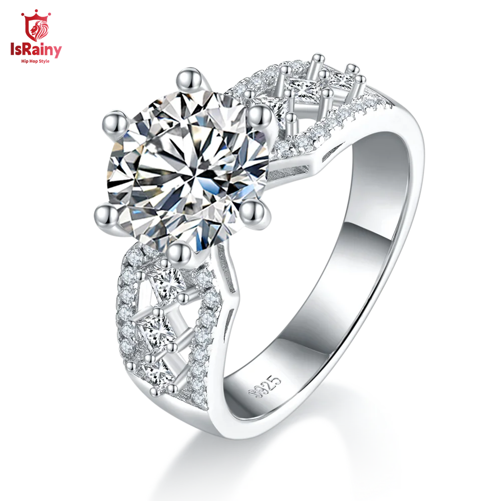 

IsRainy 9.0MM Round Moissanite Diamond Rings for Women D VVS1 Color Radiant Cut 925 Sterling Silver Wedding Fine Jewelry Gift