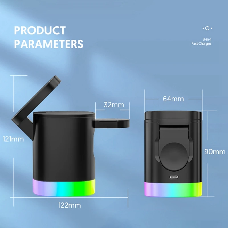 Светодиодная подсветка 3 в 1 Магнитное беспроводное зарядное устройство для серии Pro/Iwatch Зарядное устройство для телефона 15 Вт для Iphone 14/13/12 X