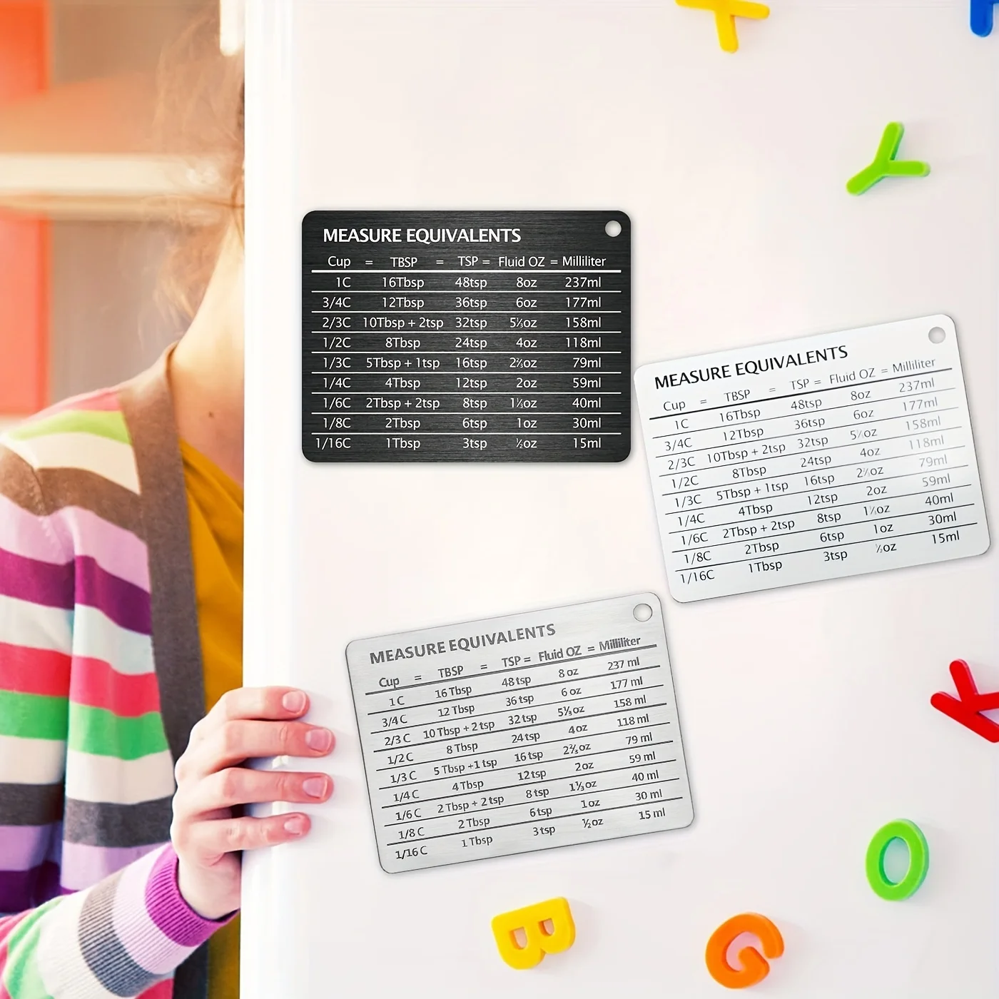 1Magnetic scale plate stainless steel refrigerator magnetic sticker with unit conversion table, convenient for measuring
