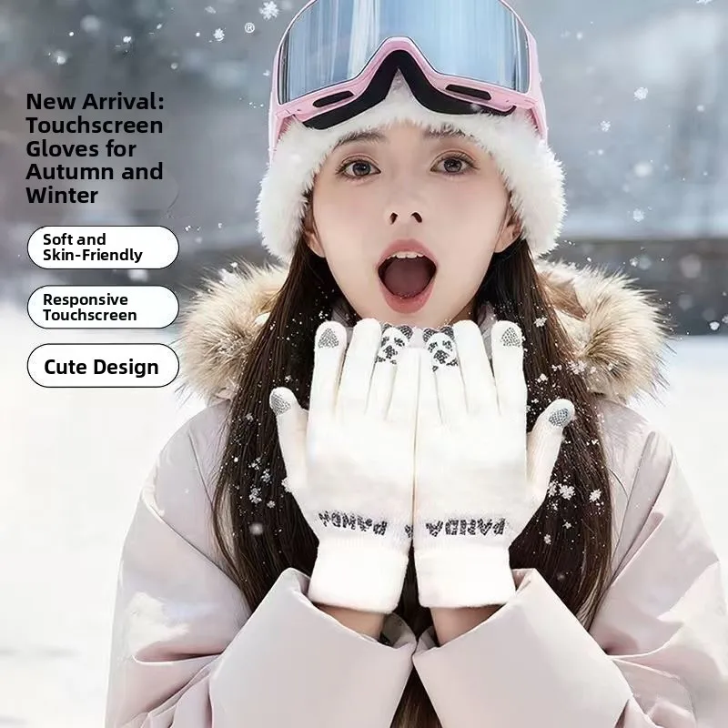 

Зимние перчатки Thiened Fce для женщин, сенсорные, вязаные, для велоспорта, с пятью пальцами, морозостойкие, хлопковые...