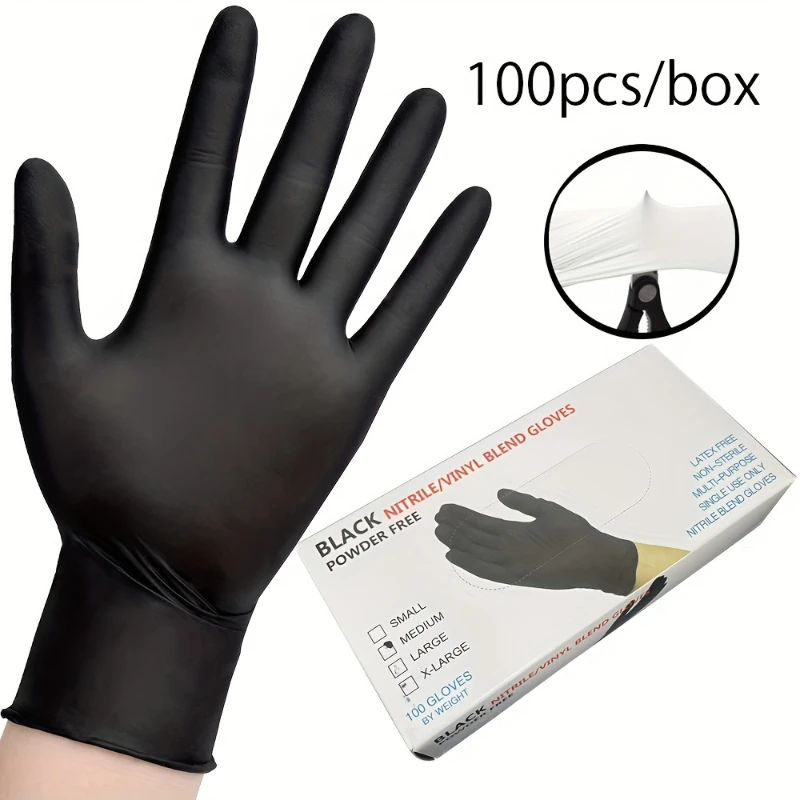 30/50/100PCS Black Nitrile Gloves Household Kitchen Bathroom Cleaning Gloves Dishwashing Nail Art Hair Dye Pets Latex Free