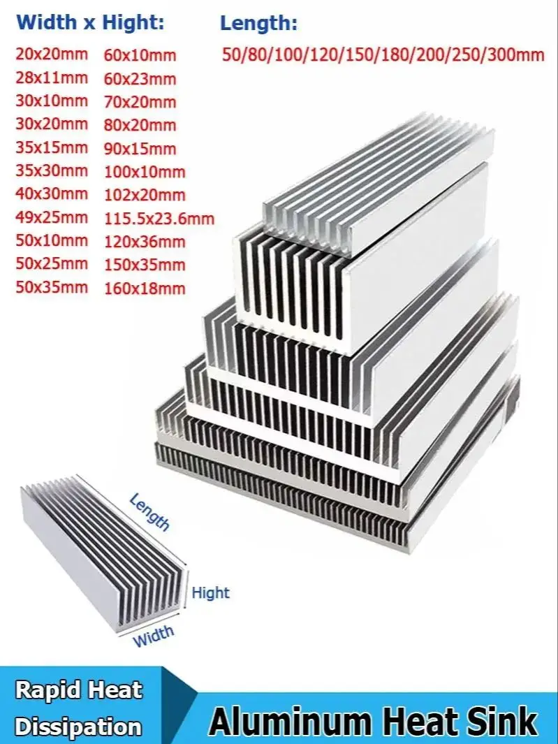 1pcs Width 20-160mm Aluminum Heat Sink Rapid Heat Dissipation Cooling for Electronic Chip LED COB Light Power IC Transistor