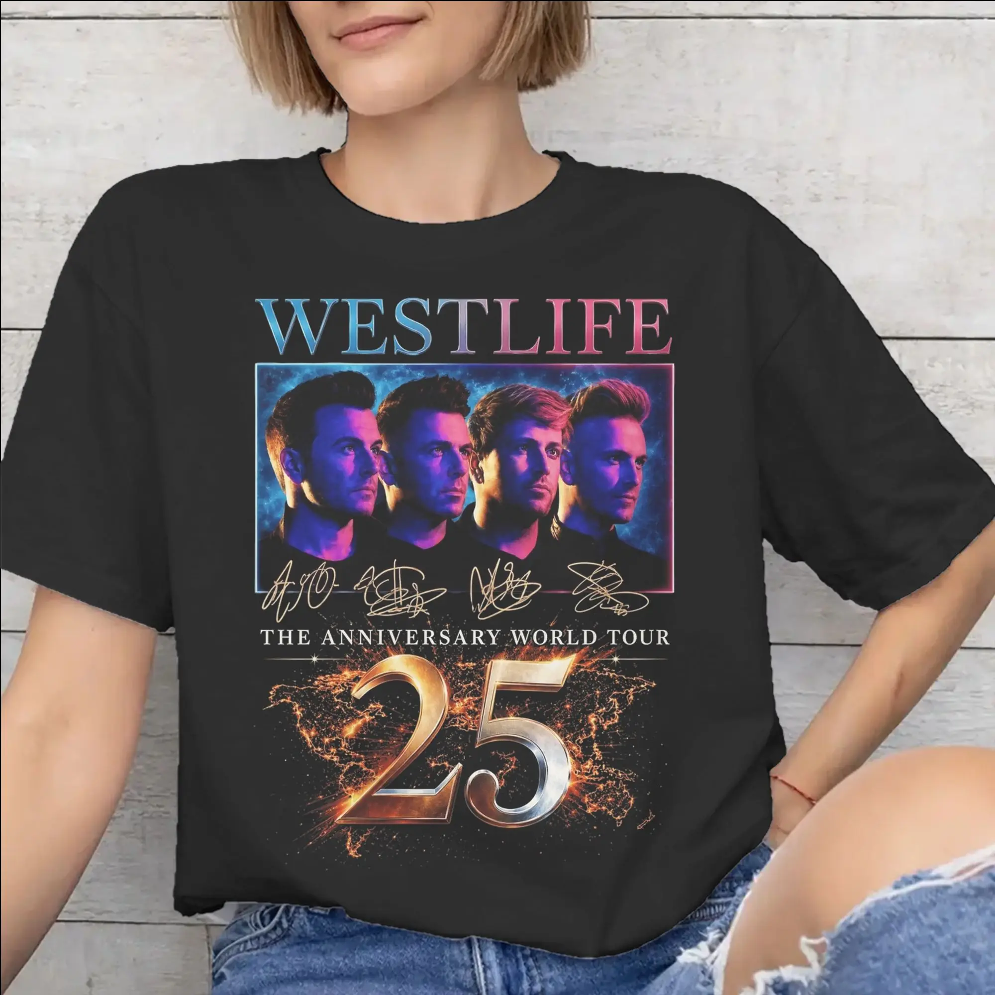 Mens Womens Westlife 25th Anniversary Tour 2026 T Shirt 100% Cotton Graphic Printing T-Shirt  Top Clothing