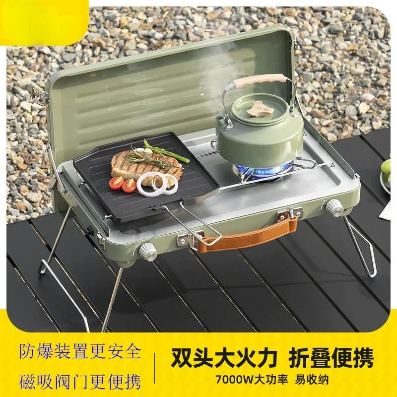 

Уличная печь для барбекю с двойной головкой, полный набор портативной коммерческой складной уличной печи типа карты для кемпинга и пикника