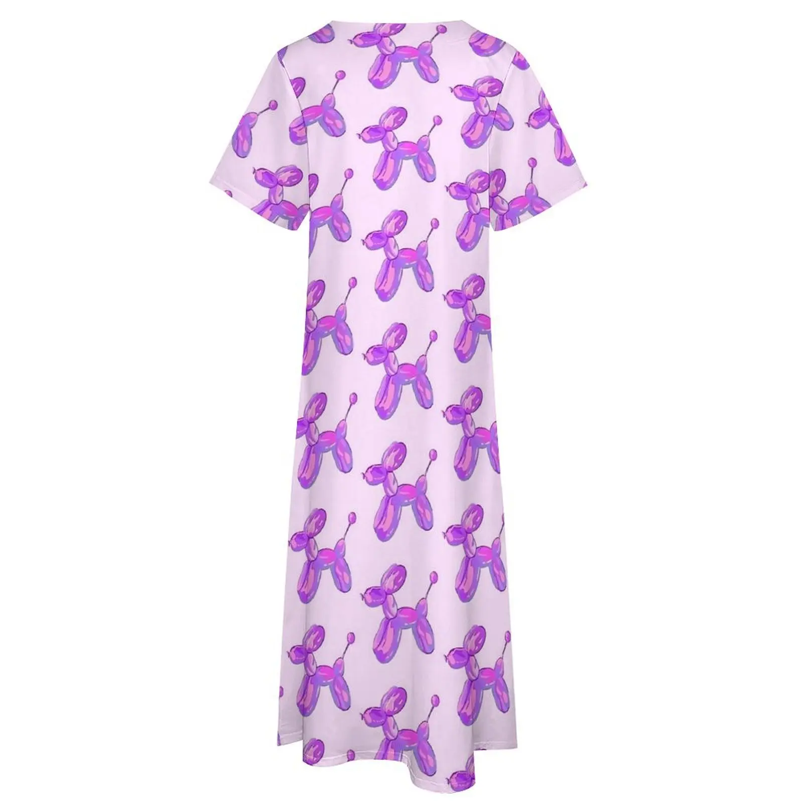 3d Purple Balloon Dogs Dress  Party Maxi Dress Street Wear Boho Beach Long Dresses Summer V Neck Graphic Vestido Large Size